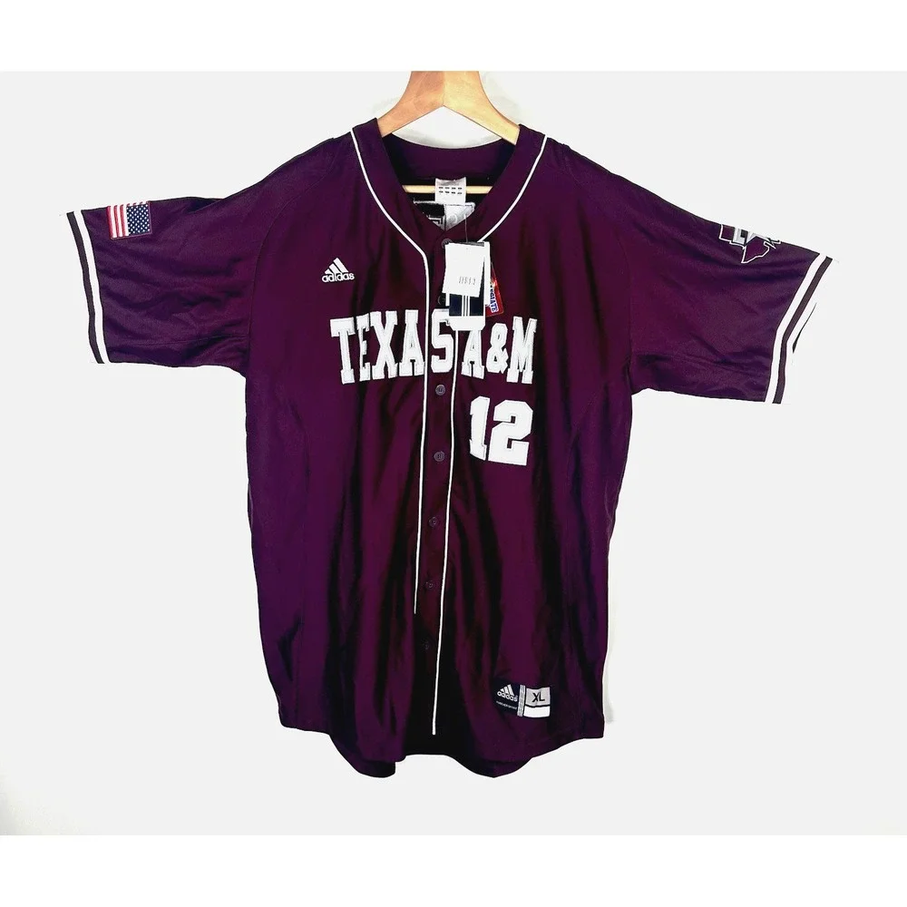 NWT Texas A&M Aggies Baseball‎ Jersey Mens XL Red 12th Man Adidas Polyester NCAA